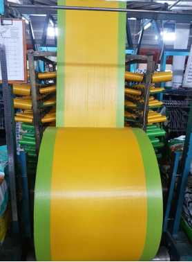 Cuộn PP Dệt Màu Vàng Biên Xanh Lá